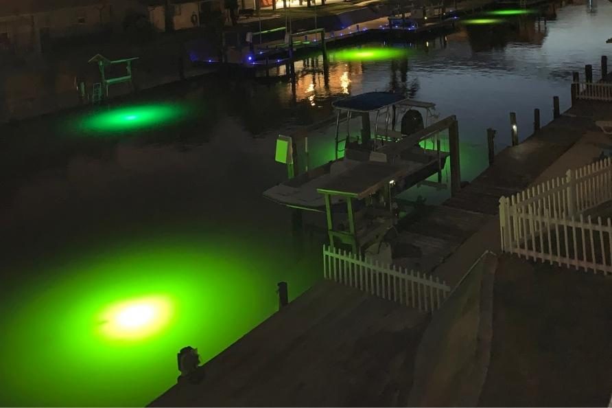 Boat Dock with Green Fishing Light